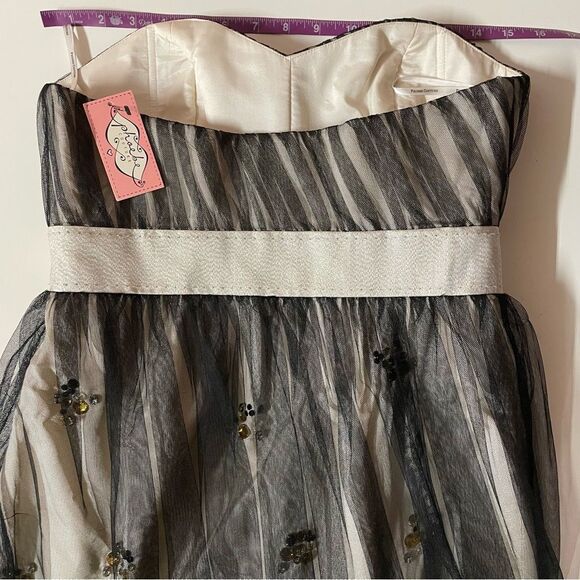 Phoebe Couture Bejeweled Tulle Overlay Strapless Formal Mini Dress NWT Size 8 - Picture 13 of 15